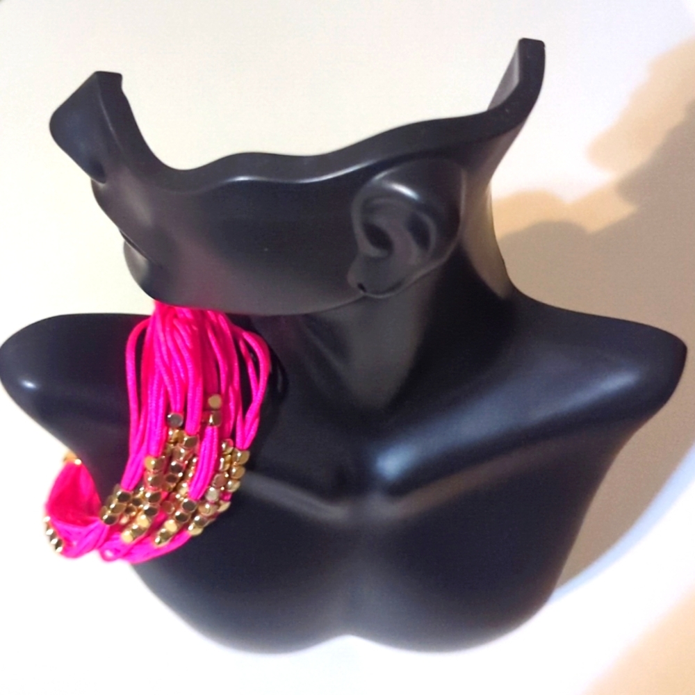 HOT PINK MAGENTA & GOLD BEADED FUSCHIA STRANDED BRACELET